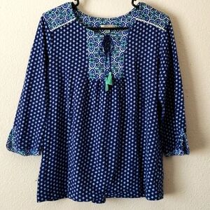 Anne Klein Boho-Chic 3/4 Sleeve Self Tie Blouse Size M